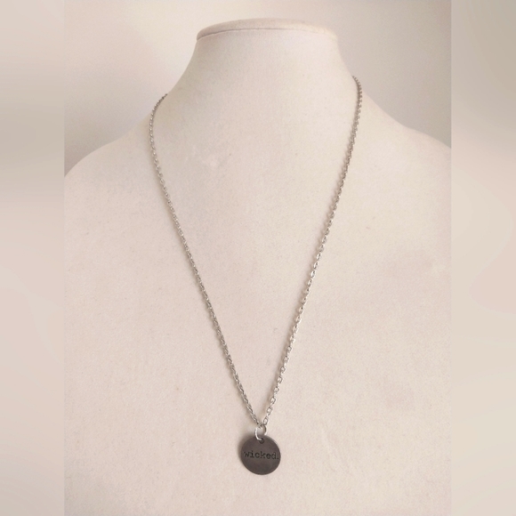 Goth "wicked." silver stamped necklace - Picture 2 of 6
